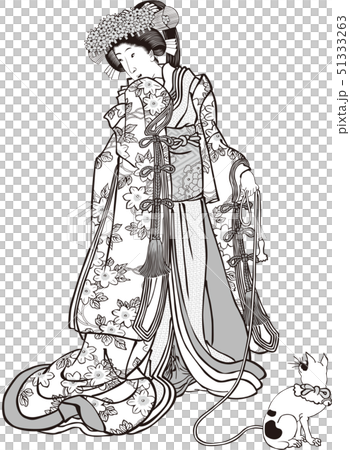 Ukiyoe Woman 30 black and white 51333263