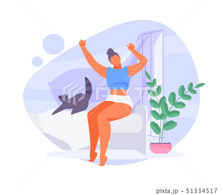 Girl with cat stretching vector 51334517