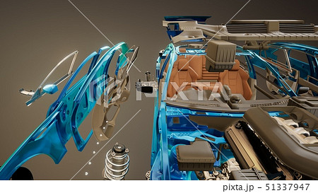 Disassembled Car with Visible Parts 51337947