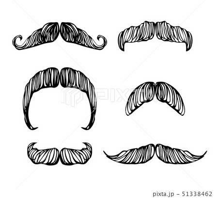 Hand drawn black and white mustache set Hand drawn black and white mustache set 51338462