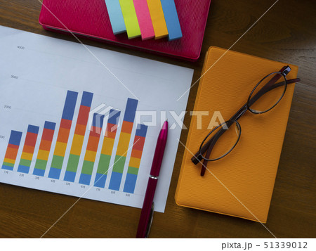 ビジネスイメージ・グラフ・手帳・メガネ・女性 51339012