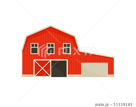 Large Red Barn Near The Garage Vector のイラスト素材