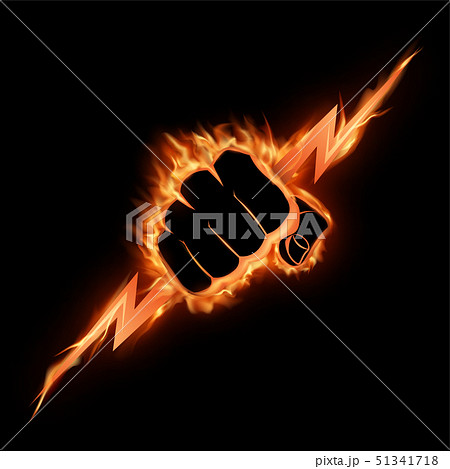 The burning fist squeezes a lightning 51341718
