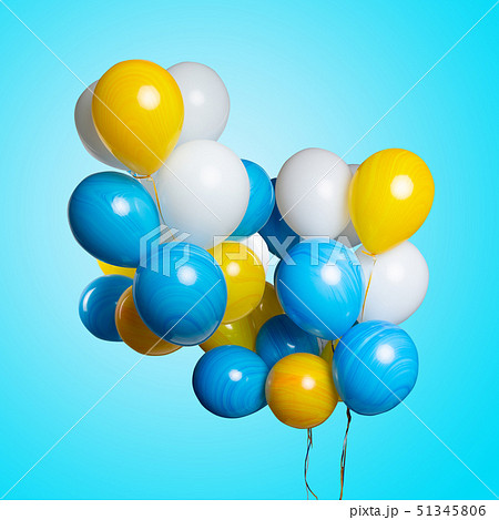 Many colorful balloons isolated on blue turquoise background. Birthday party, positive mood. Many colorful balloons isolated on blue turquoise background. Birthday party, positive mood. 51345806