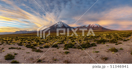 Huge panorama at dusk over Licancabur volcano, Atacama desert 51346941