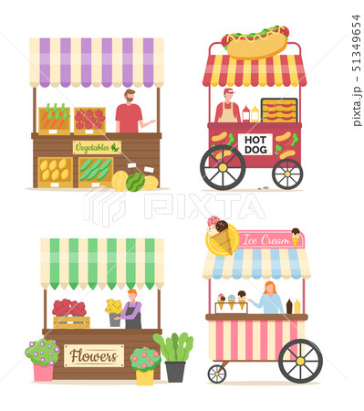 Hot Dog Seller, Vegetable Market and Ice Cream 51349654