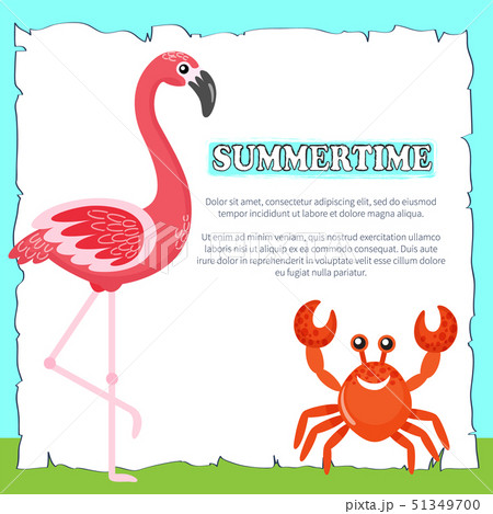 Summertime Poster with Text Pink Flamingo and Crab 51349700