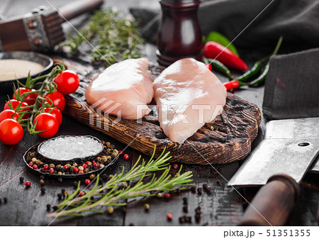 Fresh Raw Organic Chicken Fillet Breast on vintage Fresh Raw Organic Chicken Fillet Breast on vintage 51351355