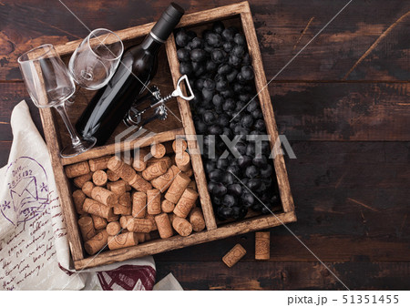 Luxury bottle of red wine and empty glasses  51351455