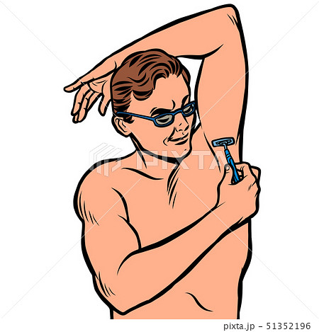 a man shaves his armpit with a razor. isolate on white background 51352196