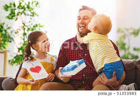 Happy father's day! Children congratulates dad and 51353983