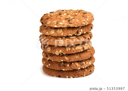 Oatmeal cookies with cereals isolated on white 51353997