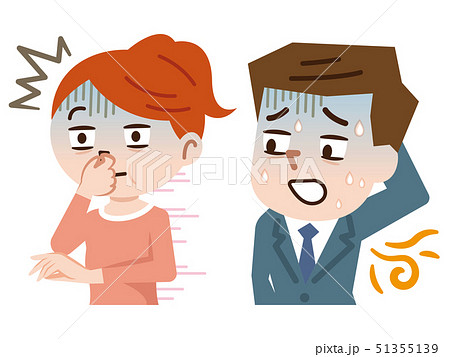 腋臭の匂いに戸惑う女性と不安な男性 腋臭の匂いに戸惑う女性と不安な男性 51355139