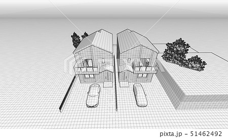 一戸建て住宅外観パース モノクロ 設計図3のイラスト素材