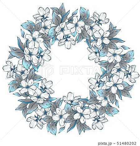 Round frame with leaves and flowers . Line art illustration 51480202