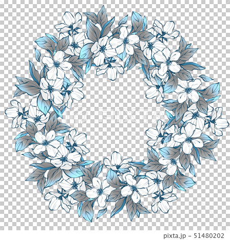 Round frame with leaves and flowers . Line art illustration 51480202