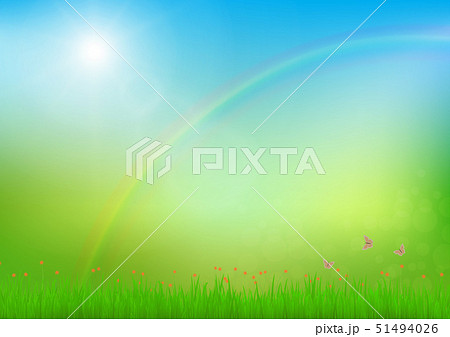 Meadow with rainbow and sunlight, fresh nature 51494026