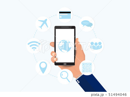 Hand holding smartphone with social media icons 51494046
