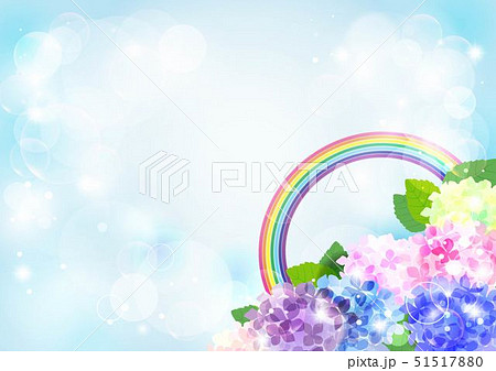 紫陽花と虹の背景 コーナーのイラスト素材