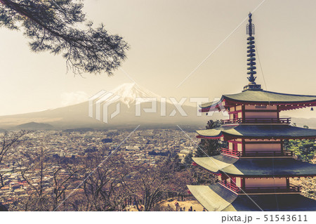 Fujiyoshida Chureito Pagoda and Winter Mt. Fuji in Fujiyoshida Chureito Pagoda and Winter Mt. Fuji in 51543611