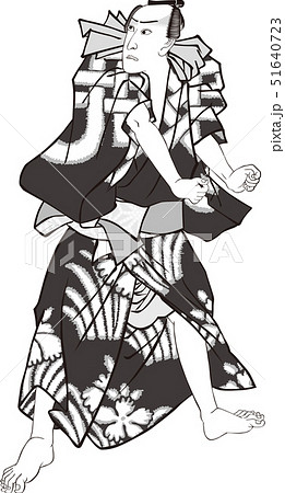 浮世絵 歌舞伎役者 その47 白黒のイラスト素材