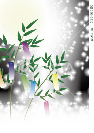 無料イラスト素材 七夕祭り 竹飾り キラキラ 星屑 天の川 夜空 星空 短冊 満月 笹の葉 イメージのイラスト素材
