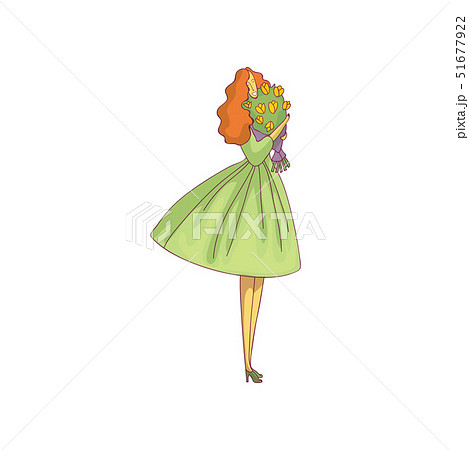 Red-haired girl in a dress with flowers. Vector illustration on white background. Red-haired girl in a dress with flowers. Vector illustration on white background. 51677922