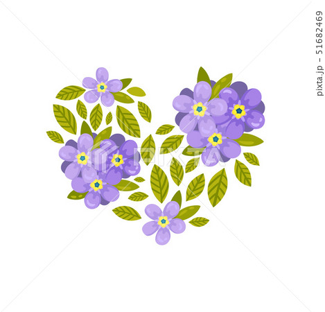 Composition in the form of heart of the little blue flowers. Vector illustration on white background Composition in the form of heart of the little blue flowers. Vector illustration on white background 51682469
