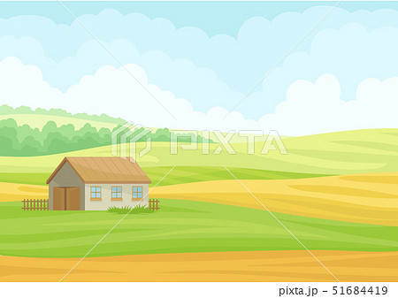 Gray stone barn in the meadow. Vector illustration on white background. 51684419