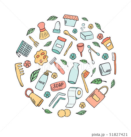 Zero Waste abstract print with sustainable items Zero Waste abstract print with sustainable items 51827421