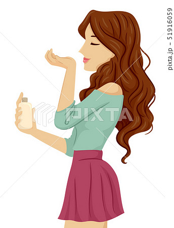 Teen Girl Sniff Perfume Wrist Illustration 51916059