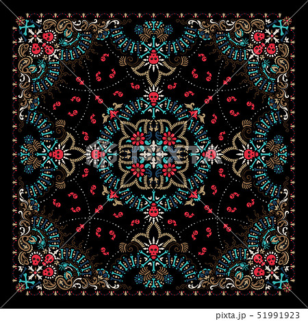 Vector ornament paisley, skulls and bones Bandana Print, fabric neck scarf or kerchief square 51991923