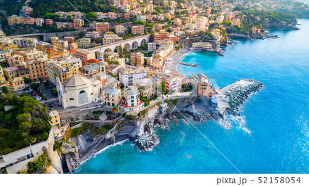 View of Bogliasco. Bogliasco is a ancient fishing village in Italy, Genoa, Liguria 52158054