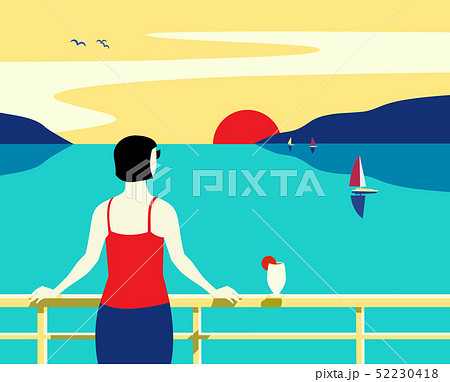 Sea cruise liner tourist trip hand drawn flat poster 52230418