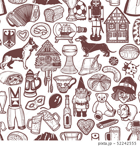 German Symbols Pattern in Hand Drawn Style 52242555