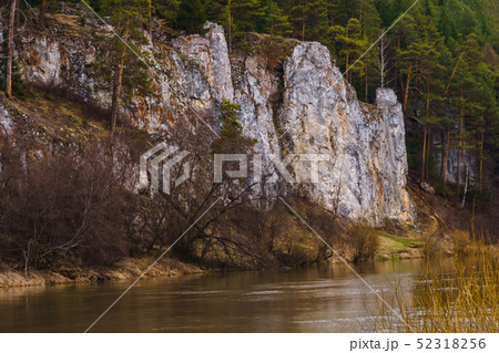 rocky shore of the river in early spring 52318256