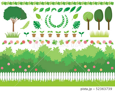 ガーデン 草 木 グリーンいろいろセットのイラスト素材