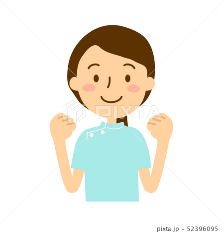 ケーシー白衣水色女性ガッツポーズ ケーシー白衣水色女性ガッツポーズ 52396095