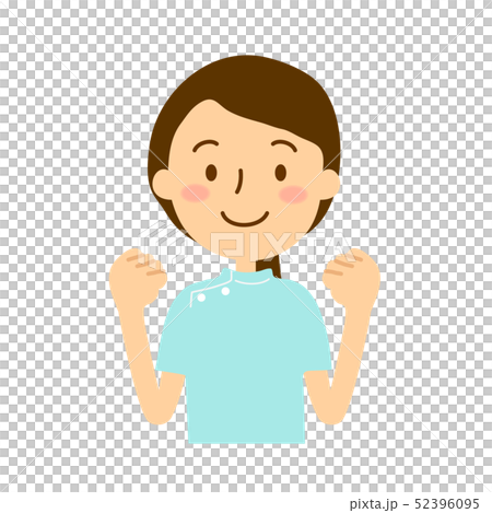 ケーシー白衣水色女性ガッツポーズ ケーシー白衣水色女性ガッツポーズ 52396095