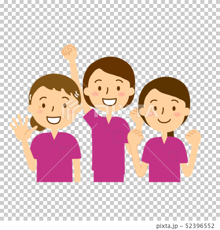 スクラブ白衣ワイン色女性3人 52396552