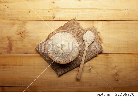 Top view of jasmine rice with jasmine flower 52396570