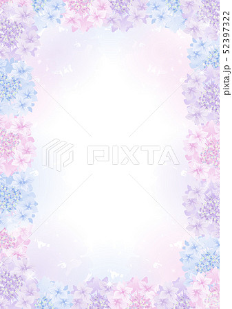 紫陽花のフレーム 3色の花とグラデーション背景 縦構図のイラスト素材