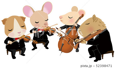 2020子年年賀素材_弦楽四重奏イラスト_音符なし 2020子年年賀素材_弦楽四重奏イラスト_音符なし 52398471