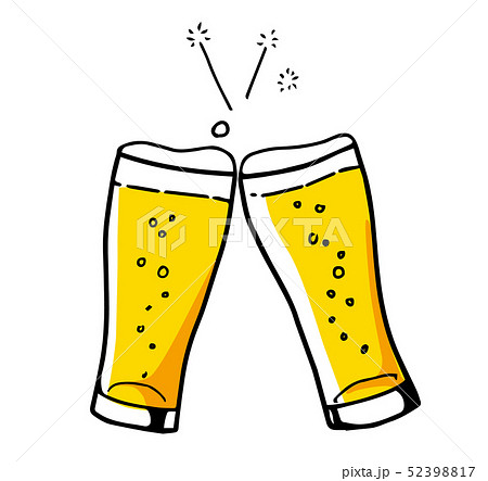 ビールで乾杯のアイコン 手描き線画のイラスト素材