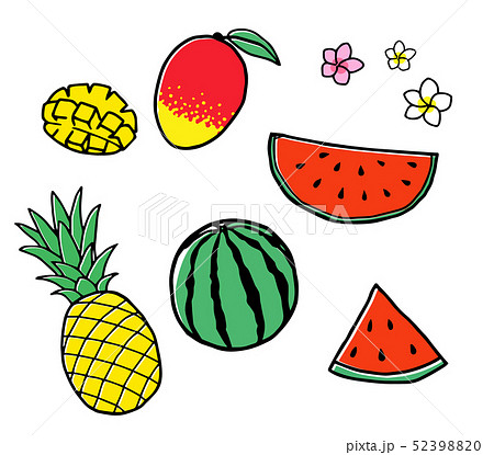 トロピカルフルーツ 手描き線画のイラスト素材