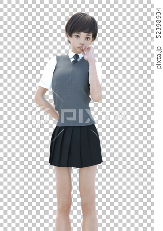 悩む可愛い女子高生　perming3DCGイラスト素材 52398934