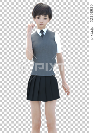 拳をにぎる可愛い女子高生 Perming3dcgイラスト素材のイラスト素材