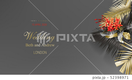 Tropical black and gold leaves on dark background 52398971