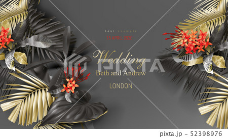 Tropical black and gold leaves on dark background 52398976