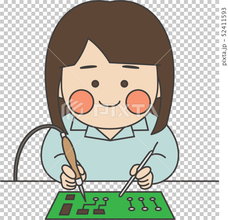 女性キャラクターはんだ付けのイラスト素材